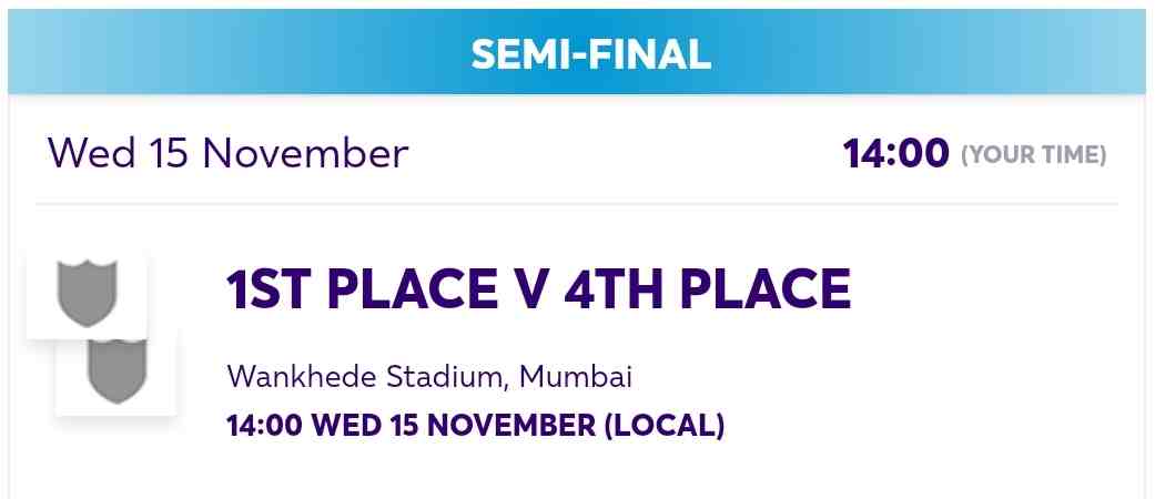 India semifinal match date in world cup 2023